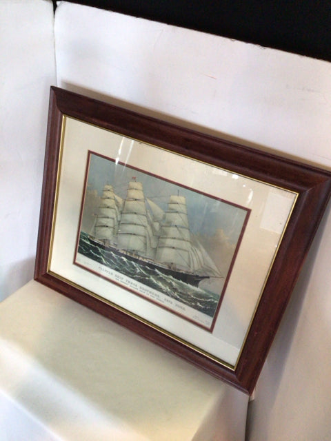 White/Blue Ship Framed Art