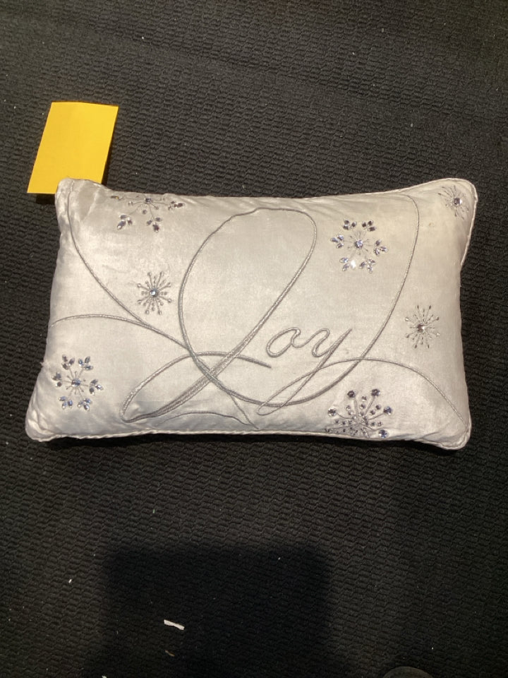 Christmas White/Silver Cotton Down Pillow Joy Holiday Item
