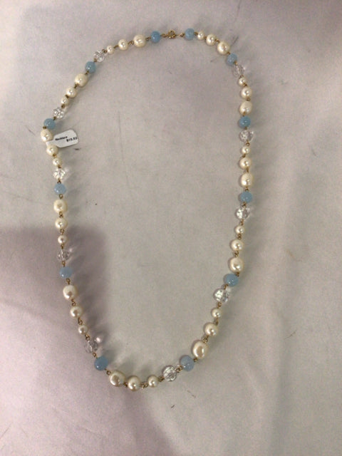 White/Blue Beads Pearl Necklace