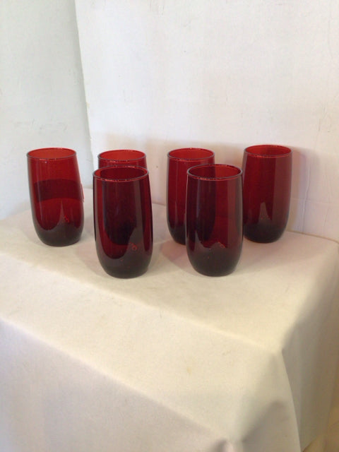 Set of 6 Red Glass Glasses