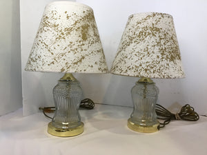 Vintage White/Gold Glass Pair Lamp Set
