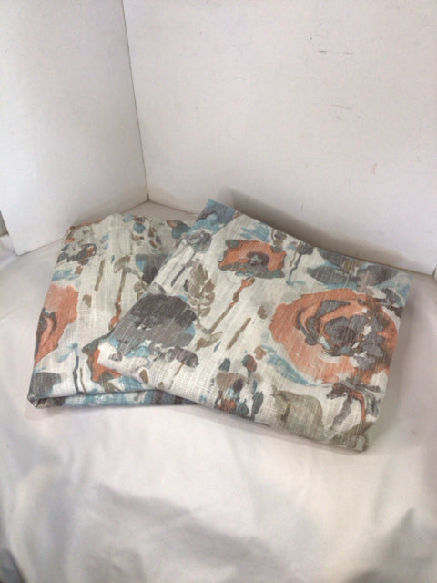 Grommet Cream/Aqua Linen Draperies/Curtains