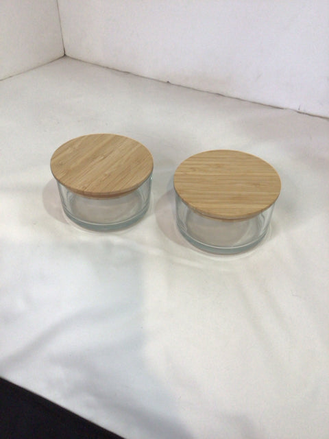 Pair Natural Wood/Glass Lidded Jar