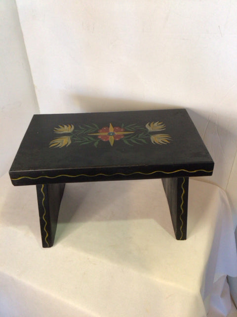Wood Floral Black/Red Stool/Foot Stool/Ottoman