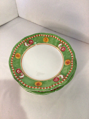 Vietri Set of 5 Green/White Plastic Chicken Plate Set