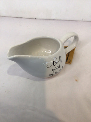 White/Black Ceramic Words Gravy Boat