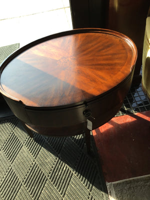 Tiered Wood Drawer Oval Brown Table