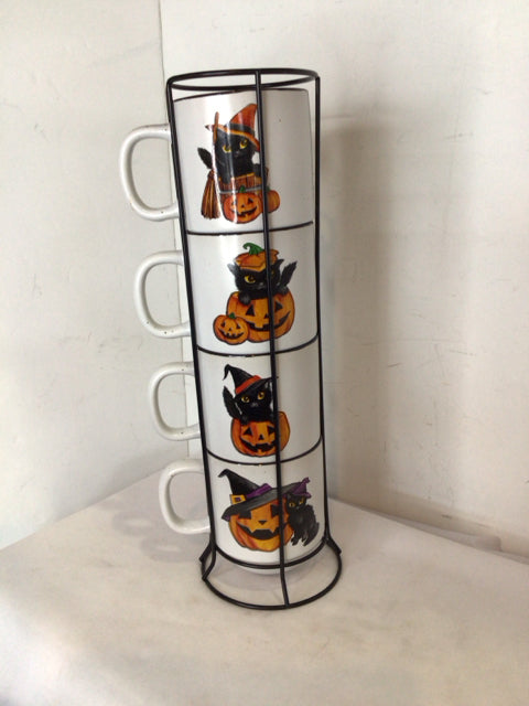Halloween White/Orange Set of 4 Mug Set