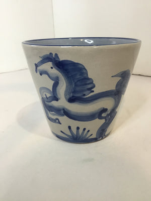 M.A. Hadley Gray/Blue Ceramic Horse Planter