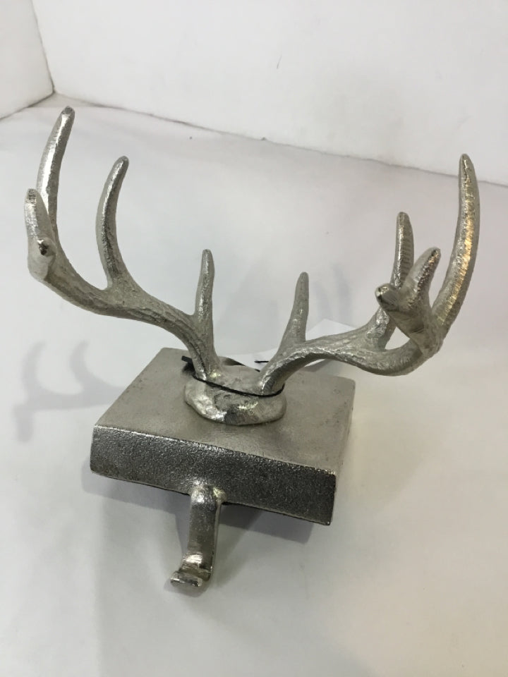 Stocking Hanger Silver Metal Antlers Holiday Item