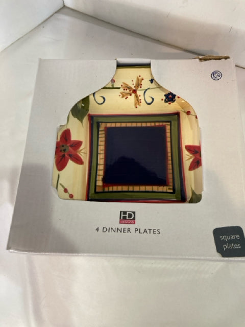 HDesign Dinner Cream/Green Stoneware Floral Plate Set