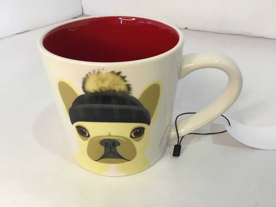 Magenta Mug White/Yellow Ceramic Pug Holiday Item
