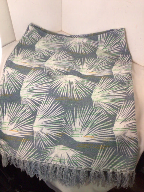 Blue/Green Cotton Palm Fronds Fringe Throw