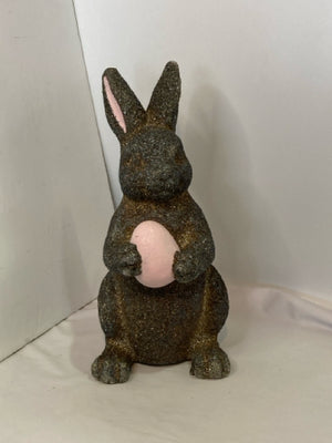 Easter Black/Pink Resin Glitter Bunny Figurine