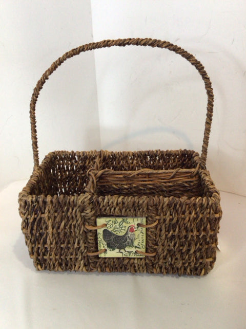 Brown Wicker Handled Utensil Caddy