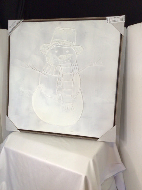 White Stretched Canvas Snowman Holiday Item