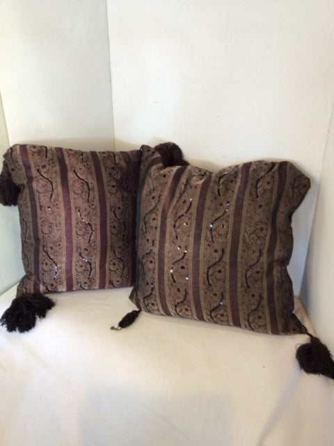 Pair Purple Sequin Tassel Pillow