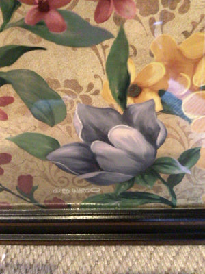 Signed Yellow/Pink Flowers Framed Art