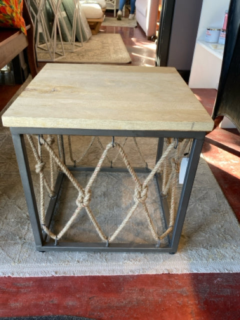 Side Metal/Wood Rope Black/Natural Table