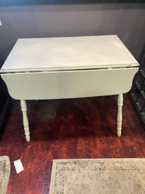 Vintage Wood Drop Leaf Painted White Table