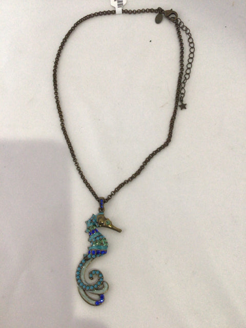 Blue Seahorse Rhinestone Necklace