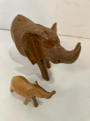 Pair Brown Wood Elephant Figurine