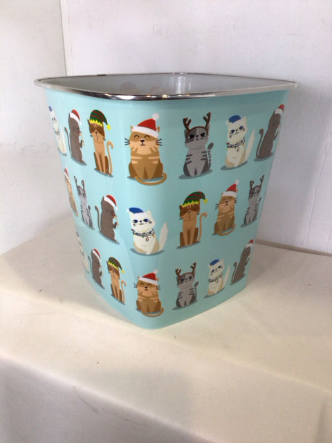 Christmas Blue/Multi Plastic Cats Waste Basket