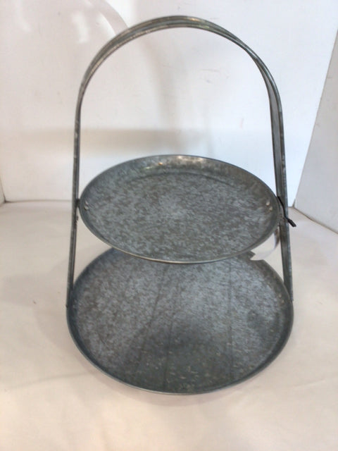 Pottery Barn 2 Tier Silver Galvanized Steel Tray