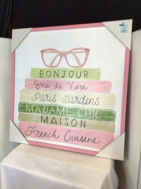 French Pink/Green Words Framed Art