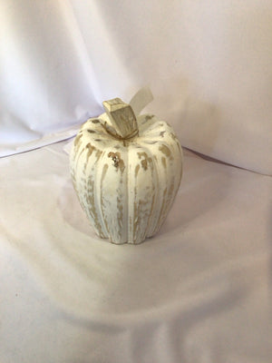 Fall White Wood Carved Pumpkin Holiday Item