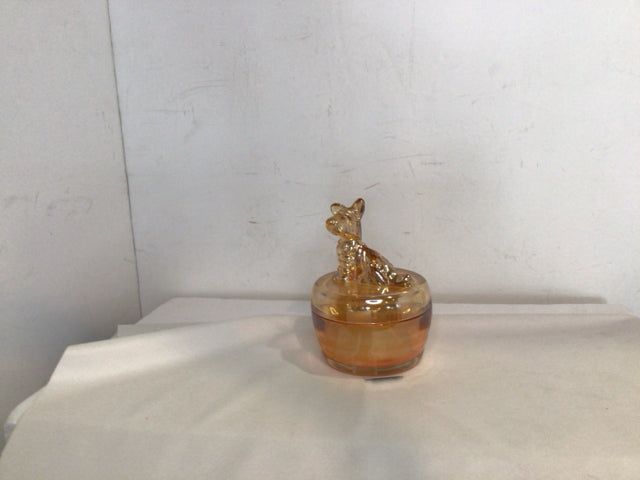Bowl Amber Carnival Glass Dog Trinket Box