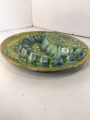 Mid-Century Green/Blue Pottery Ash Tray
