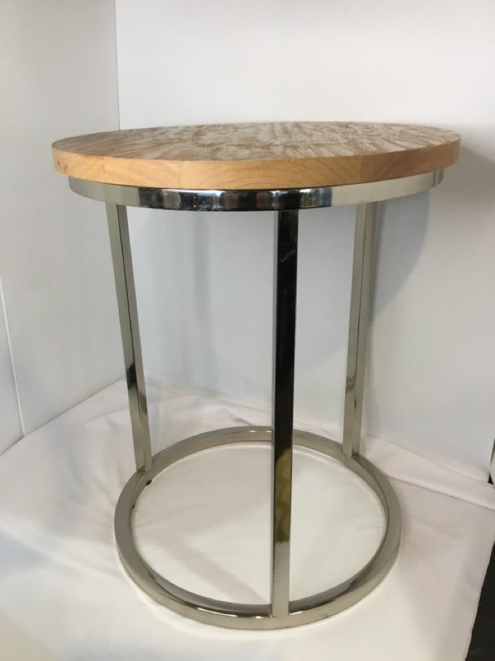 Modern Wood/Metal Round Silver/Natural Table