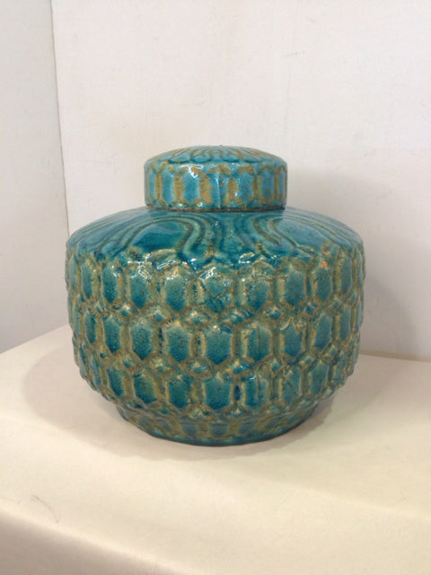 Lidded Aqua Ceramic Jar