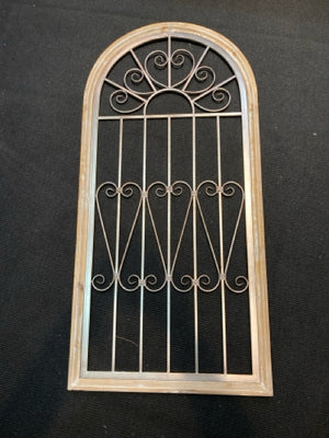 Arched Wood/Metal Window Brown/Silver Wall Decoration Art
