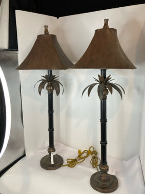 Bronze Metal Palm Tree Lamp Set