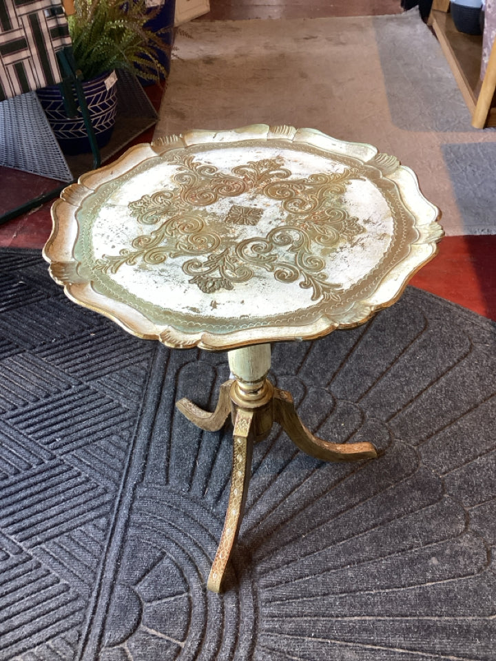 Ornate Wood Pedestal White/Gold Table