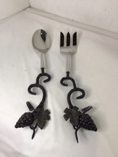 Pair Black Iron Grapes Serving Pieces