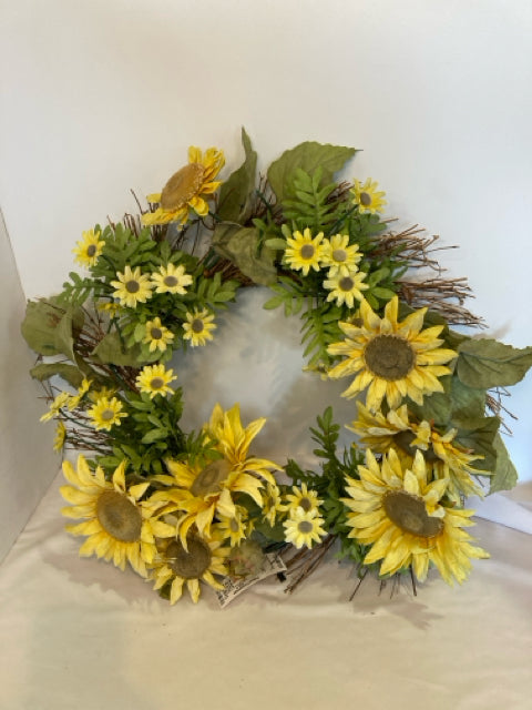 Yellow/Green Faux Silk Sunflowers Wreath