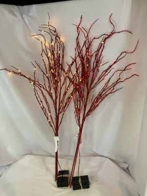 Battery Operated Red Twig Glitter Pre-Lit Pair Holiday Item