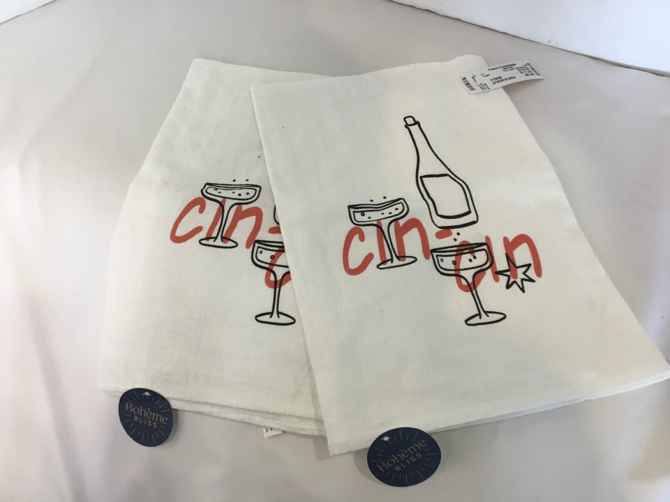 Tea Towel White/Black Cotton Gin Pair Towel