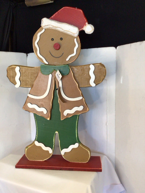 Kirkland's Statue Brown/Green Wood Gingerbread Boy Holiday Item