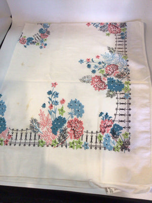 Vintage Blue/Pink Cotton Floral As Is Tablecloth