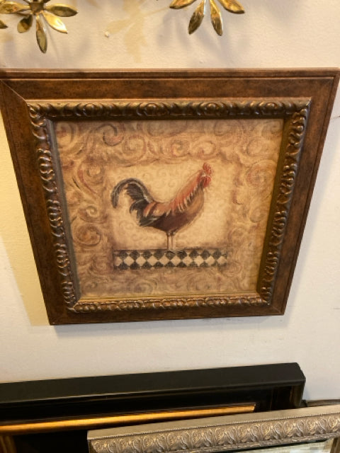 Signed Brown/Tan Rooster Framed Art