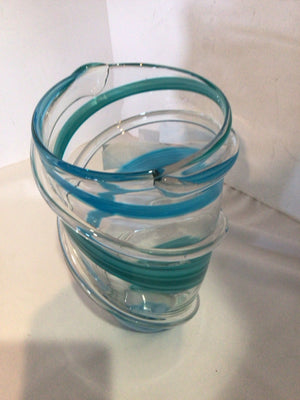 Clear/Aqua Glass Swirl Vase