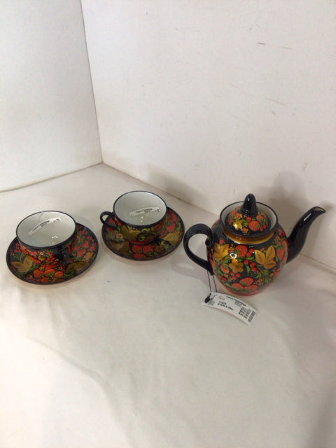 Russian Black/Gold Porcelain Set of 3 Berry Tea Set