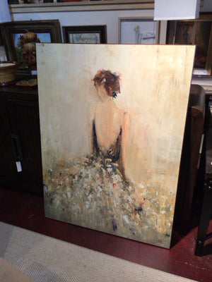 Signed Green/Brown Canvas Woman Stretch Canvas Art