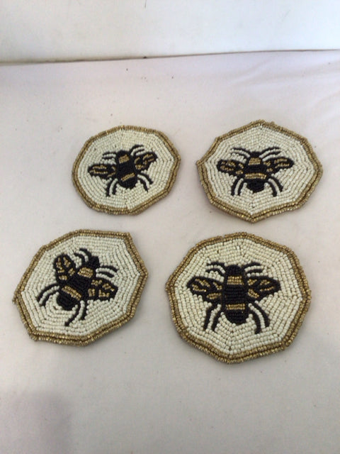 Set of 4 White/Gold Beads Coaster Set