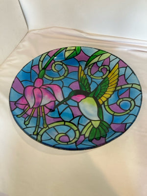 Multi Stained Glass Hummingbird Bowl