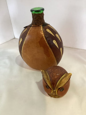 Vintage Brown Leather Owl Bottle
